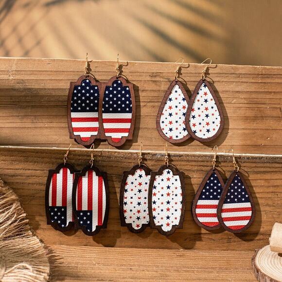 Bohemian National Flag Water Droplets Drop Earrings 4th Stars Stripes Oval - Picture 4 of 9